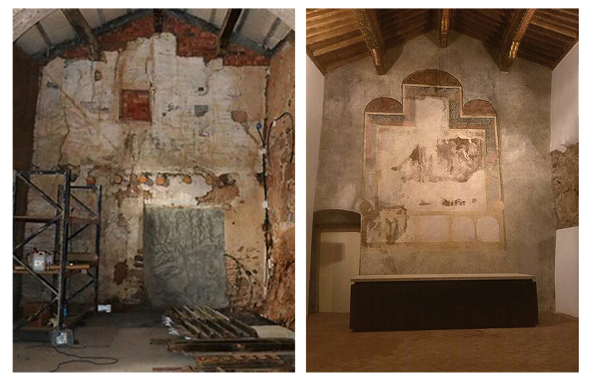 Restauración de pintura mural en estado de ruina